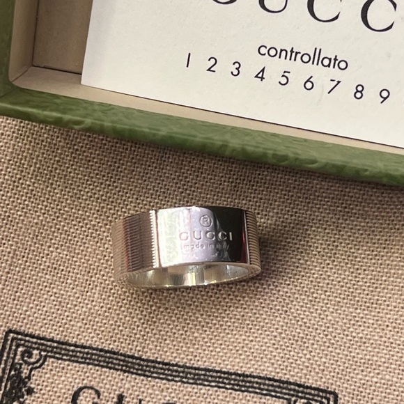 🔥🔥AUTHENTIC GUCCI Made In Italy Sterling Silver Thin Trademark Ring-🔥🔥NWT - Picture 1 of 15